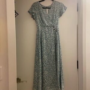 Sienna Sky Blue and White Flutter Sleeve Midi Sundress